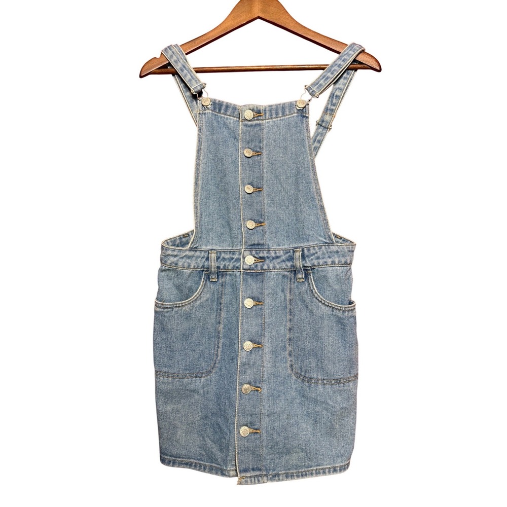 PacSun Women Small Light Wash‎ Denim Button Front Overall Mini Dress Western